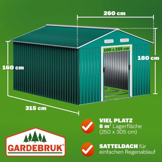 Hauptansicht GARDEBRUK XXXL 8 m², 8 m² / 15 m³, Fundament und Schiebetür
